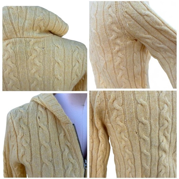 Abercrombie & Fitch Yellow Zip-Up Cable Wool Cardigan - Picture 5 of 8